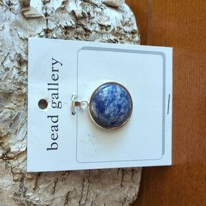 NEW Bead Gallery Blue Aventurine 25mm Cabochon Silver Tone Pendant